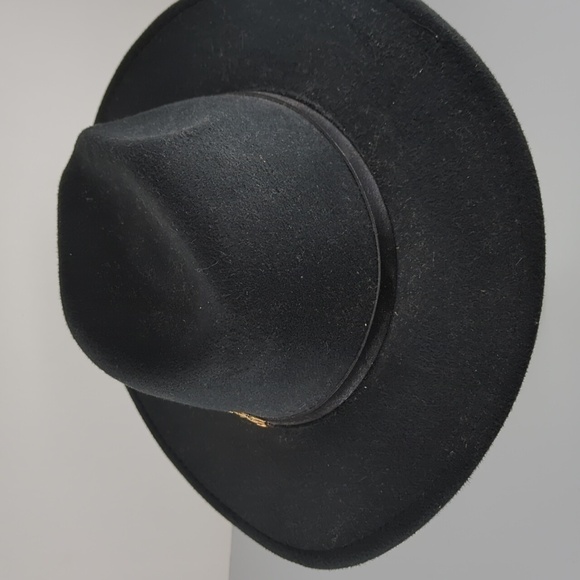 VINTAGE Women's Black Felt Gold Metal Feather Fedora Hat - Picture 6 of 8